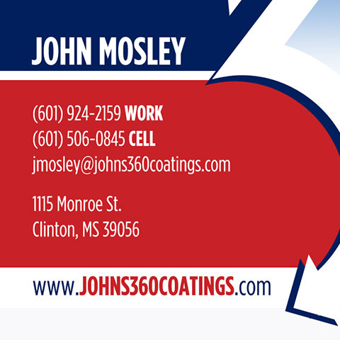 close up of the john's 360 business card