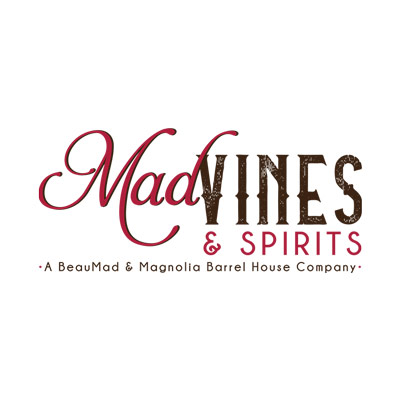 Mad Vines & Spirits, a Beau mad & magnolia barrel house company logo